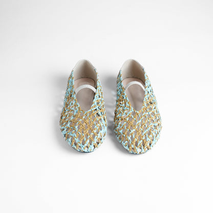 anya Woven Flats Blue & Tan