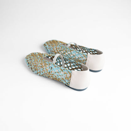 anya Woven Flats Blue & Tan