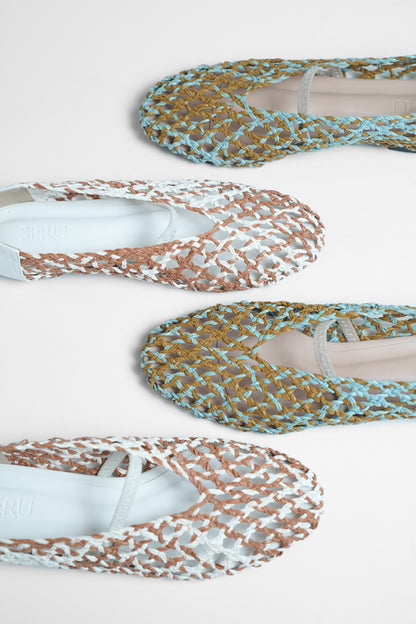 anya Woven Flats White & Tan
